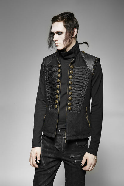 Black Sleeveless Double Breasted Retro Metal Button Decoration Steampunk Vest