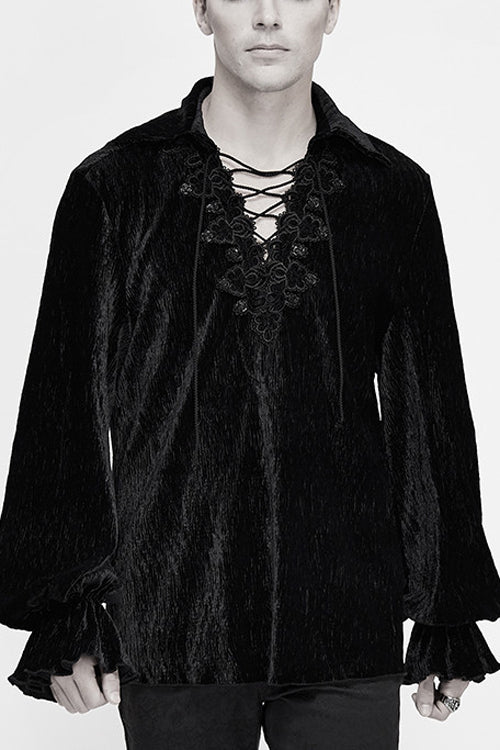 Black Velvet Elastic Lantern Sleeves Gothic Blouse