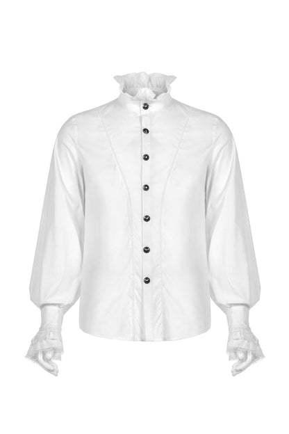 White Stand Collar Lantern Sleeves Slim Gothic Blouse