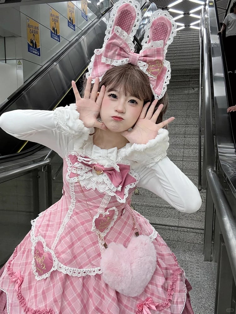 [pre-order Deadline: May 10] Blue/yellow/pink Sweetheart Lolita + Lace Ribbon Jks Dress + Bunny Ear Puff Sleeve Blouse + Bunny Ear Full Set + Cat Ear Full Set