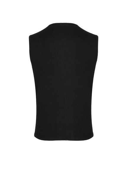 Black V-neck Chest Leather Hasp Metal Rings Cross Lace-up Punk Vest
