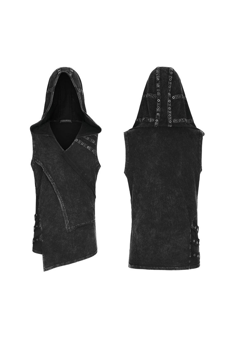 Black Sleeveless Irregular Hooded Punk Tank Top