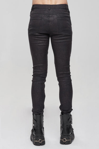Black Basic Funds Metal Pentagram Crackle Punk Slim Pants