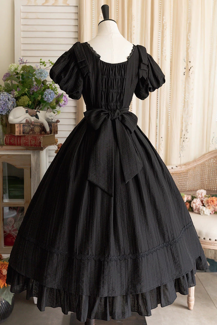 Black [forest Gallery] Square Collar Short Sleeves Ruffled Bow Classic Lolita Dress