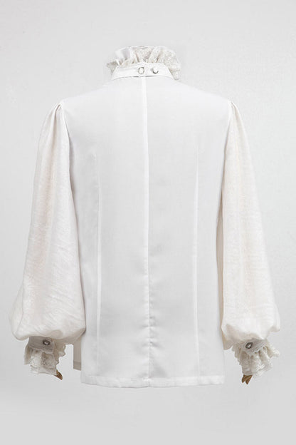 White Stand Collar Retro Button Long Lantern Sleeves Gothic Blouse