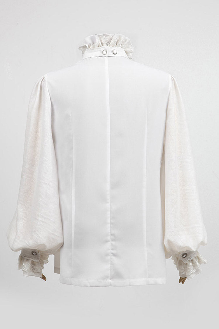 White Stand Collar Retro Button Long Lantern Sleeves Gothic Blouse