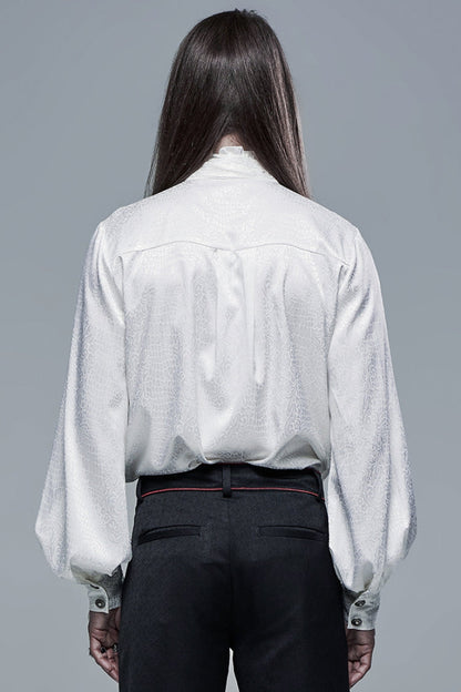 White Gothic Jacquard High Collar Front Chest Flounce Retro Metal Button Lantern Sleeve Shirt
