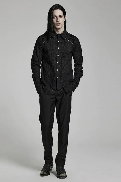 Black Lapel Collar Long Sleeves Lace Daily Gothic Blouse