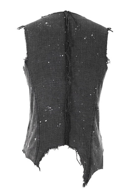 Black V-neck Sleeveless Ripped Buckle Straps Gothic Vest