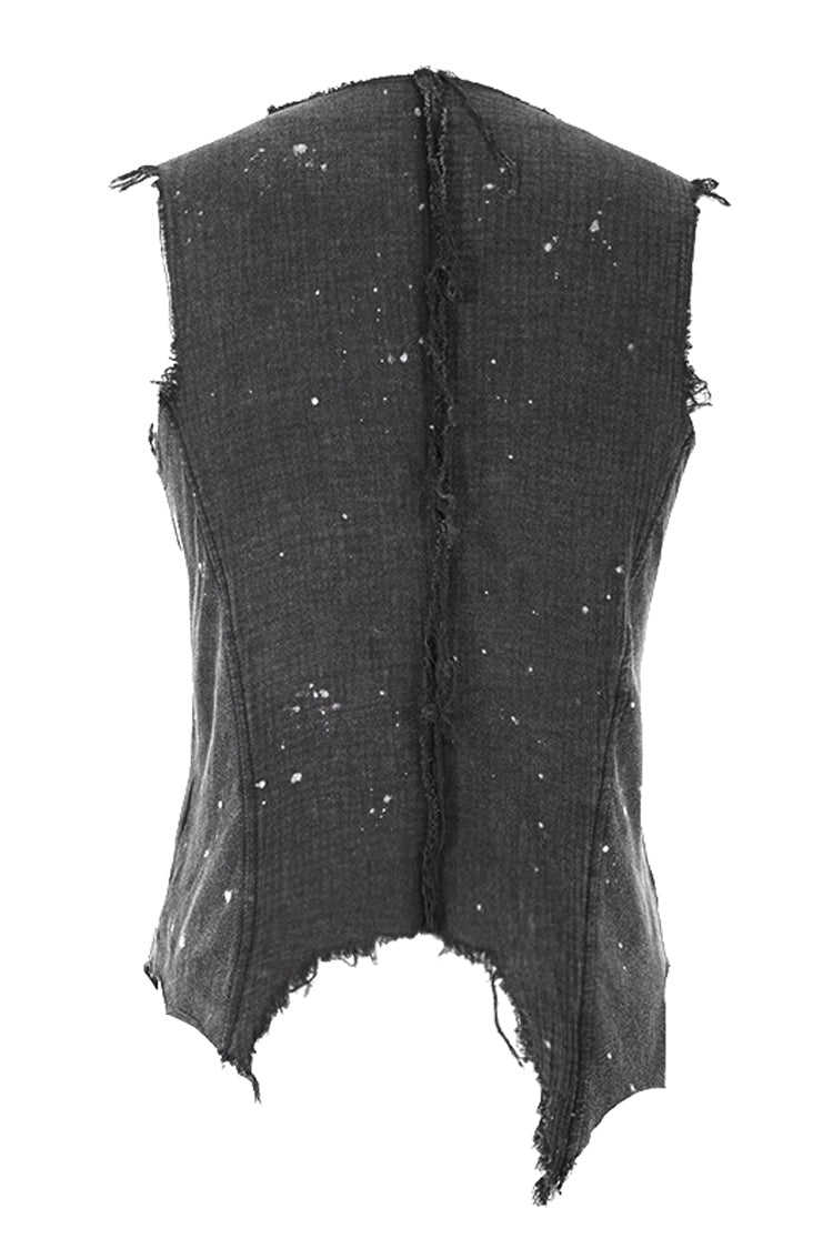 Black V-neck Sleeveless Ripped Buckle Straps Gothic Vest