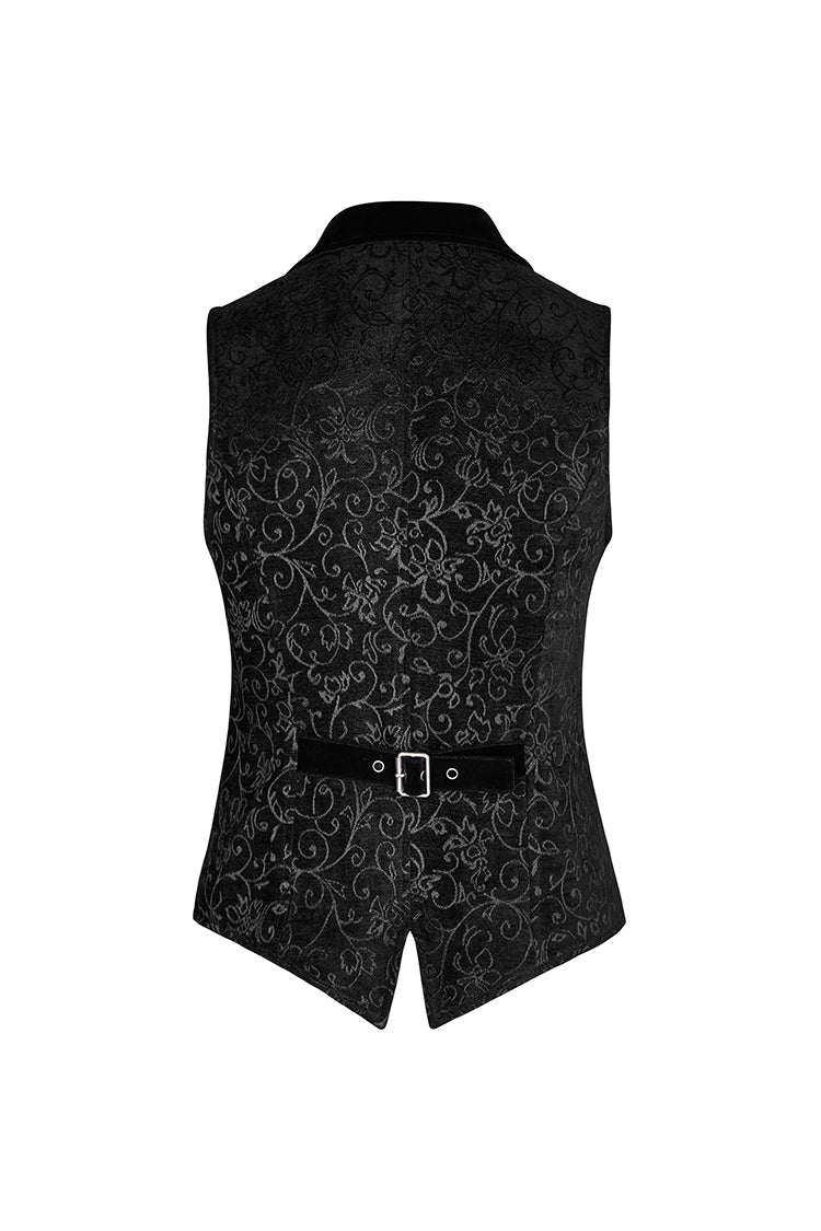 Black Jacquard Velvet Gothic V Collar Print Vest