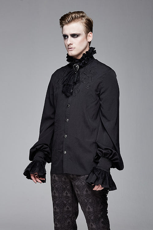 Black Chiffon Embroidered Long Sleeves Gothic Blouse
