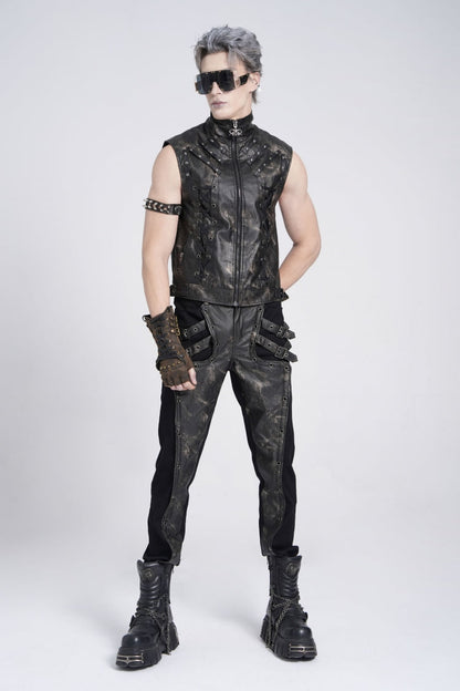 Black Stand Collar Sleeveless Strappy Stitching Zipper Gothic Vest