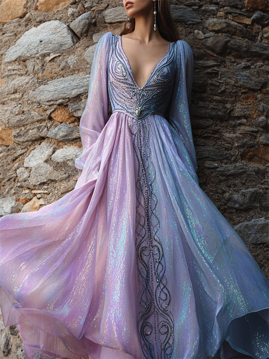 Elegant Opal Inspired Glitter Celtic Flowy Maxi Dress elevenforest