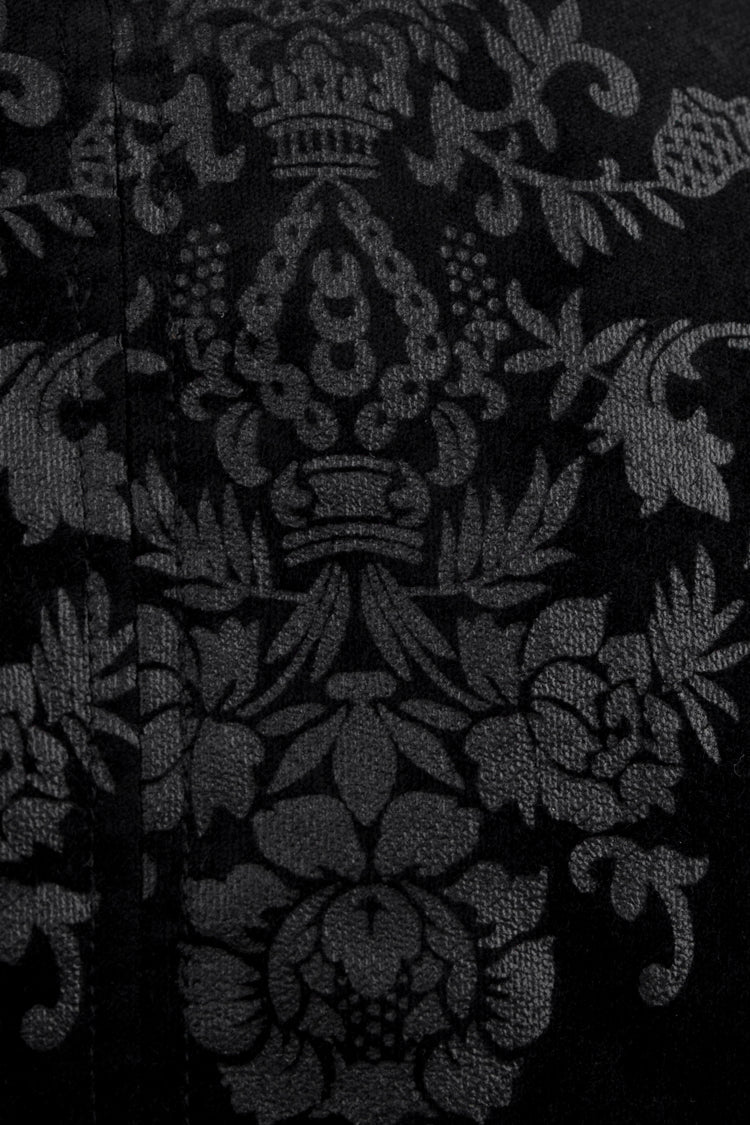 Black Retro Jacquard Front Woven Strap Metal Button Gothic Vest