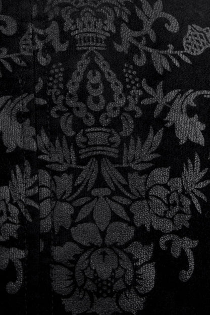 Black Retro Jacquard Front Woven Strap Metal Button Gothic Vest