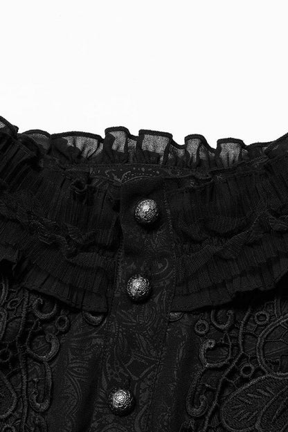 Black Stand Collar Ruffle Embroidery Gothic Blouse