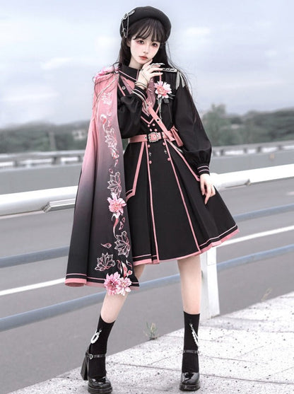 Dark Pink Military Cape Coat + Lolita Dress [pre-order]