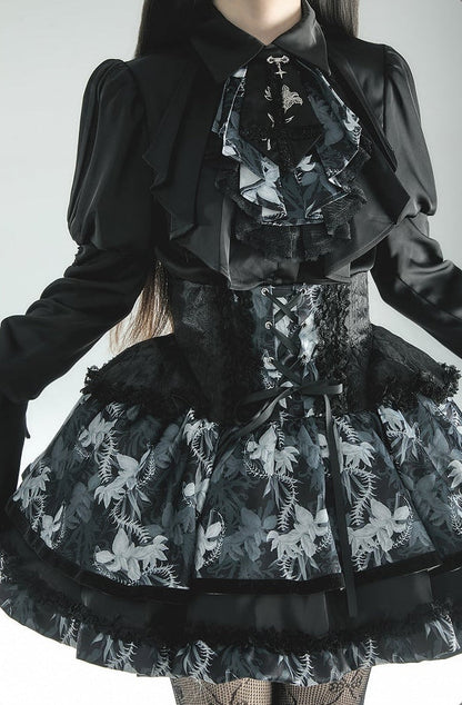 [pre-order Deadline: May 13] Bone Iris Gothic Black Ruffle Shirt + Corset Skirt + Accessories
