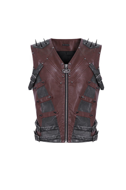 Red Studded Faux Leather Punk Vest