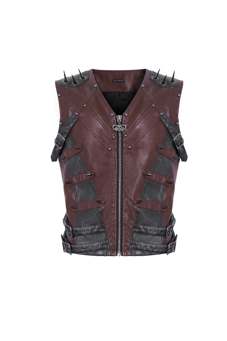 Red Studded Faux Leather Punk Vest