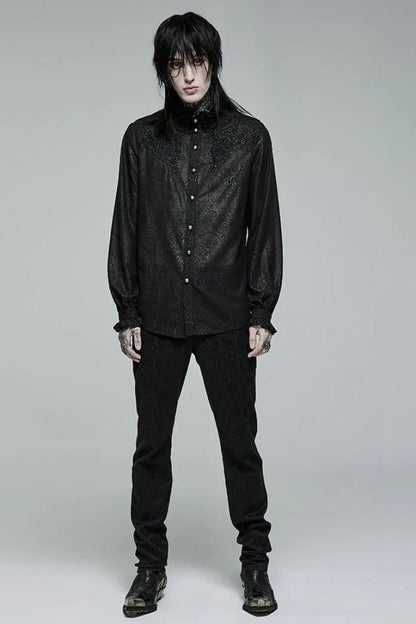 Black Stand Collar Ruffle Embroidery Gothic Blouse