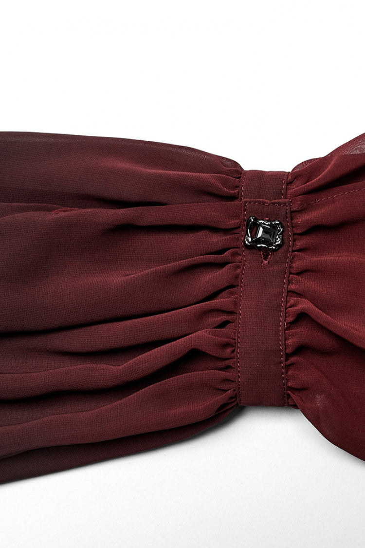 Black/red Lapel Collar Gradient Sheer Gothic Blouse