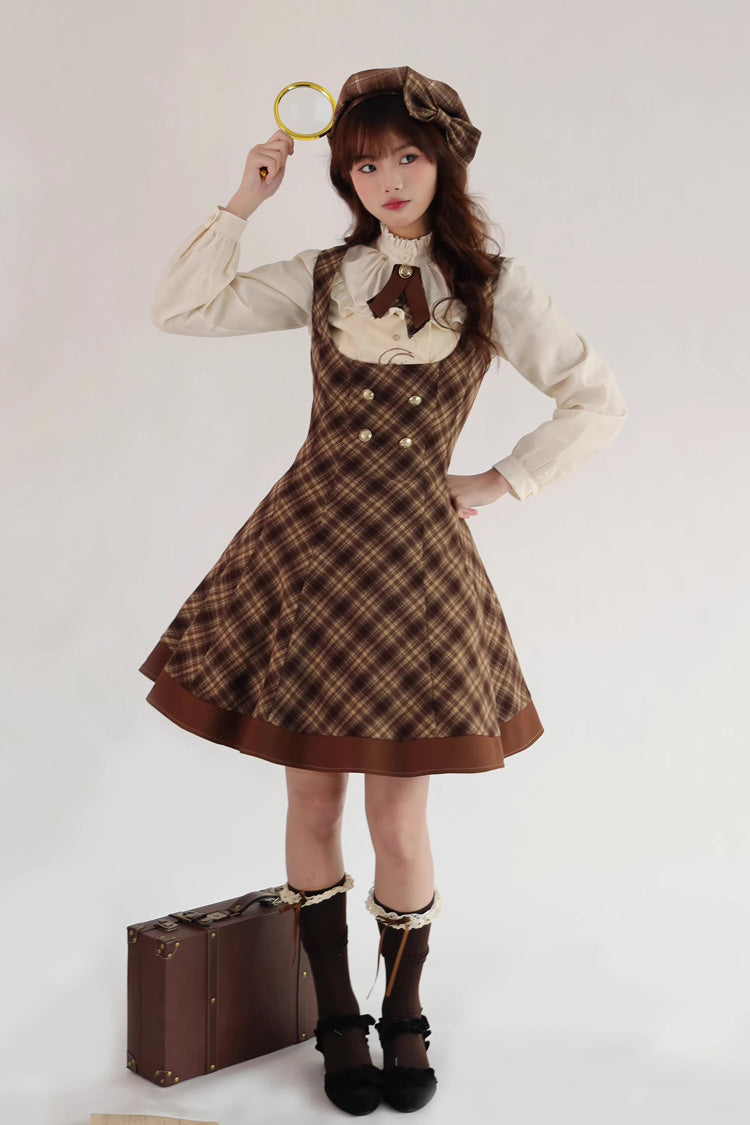 Brown [broken Pocket Watch] Sleeveless Printed Classic Lolita Bust-support Jsk Dress