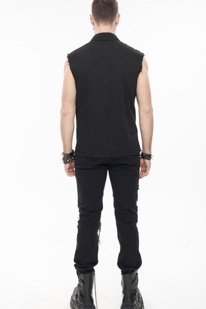 Black Punk Simple Everyday Stand Collar Print Sleeveless Shirt