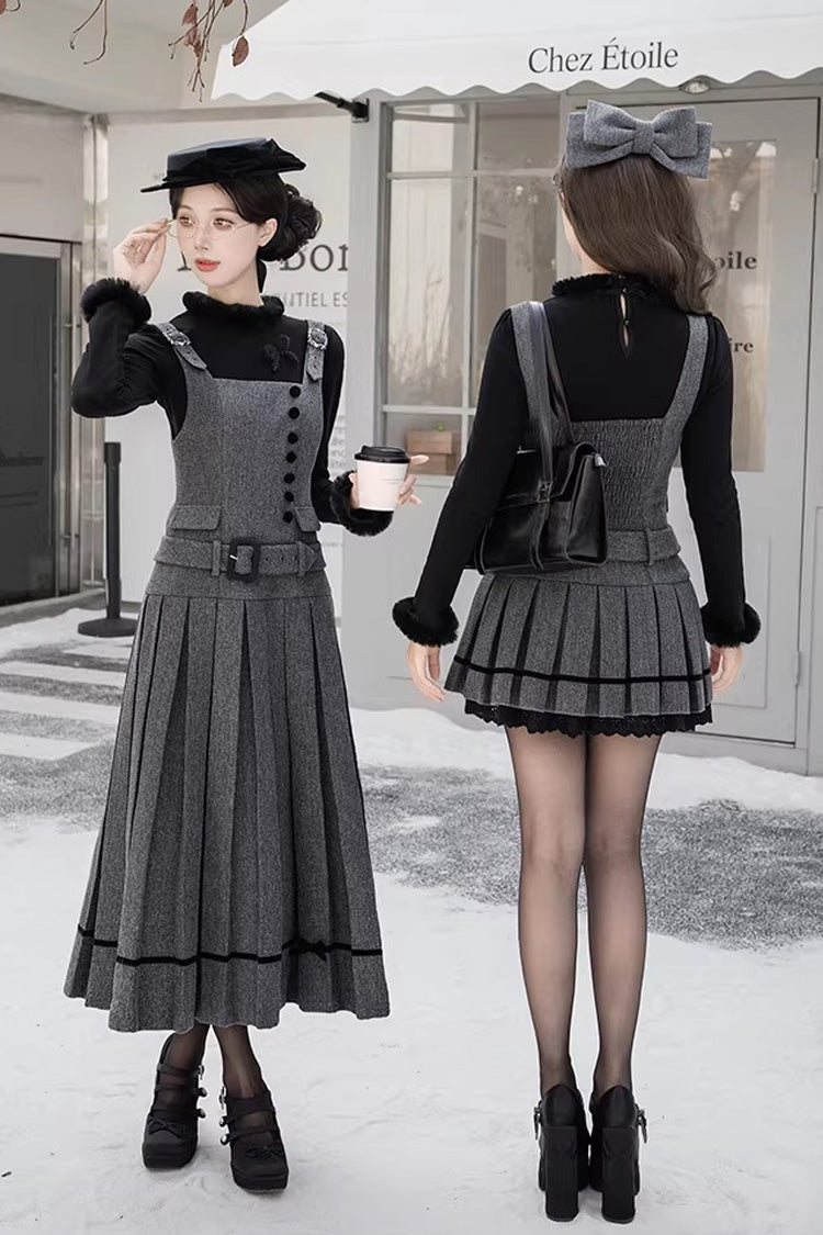 Grey [letters & Poems · Grace] Ruffled Daily Classic Lolita Jsk Dress 2 Versions