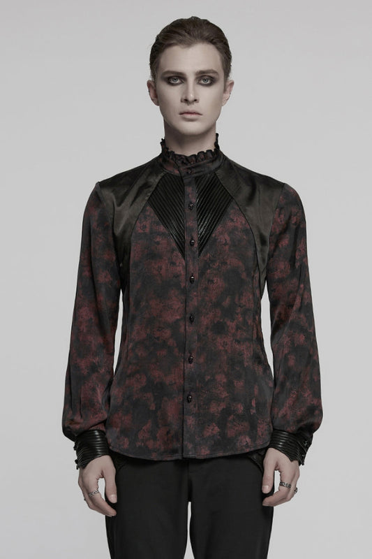 Black/red Stand Collar Long Sleeves Ruffle Pleated Gothic Blouse