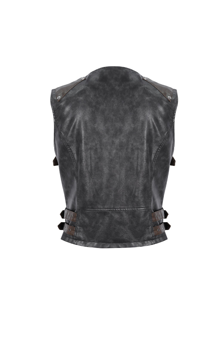 Black Studded Faux Leather Punk Vest