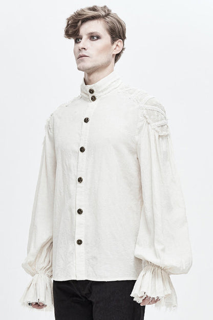 White Straight Collar Puff Sleeve Jacquard Punk Blouse