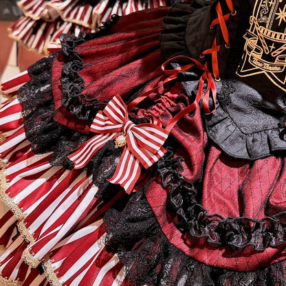 [pre-order Deadline: May 20] Magical Girl Lolita Lace Puff Sleeve Shirt + Black X Red Ribbon Corset Tiered Dress + Mini Hat