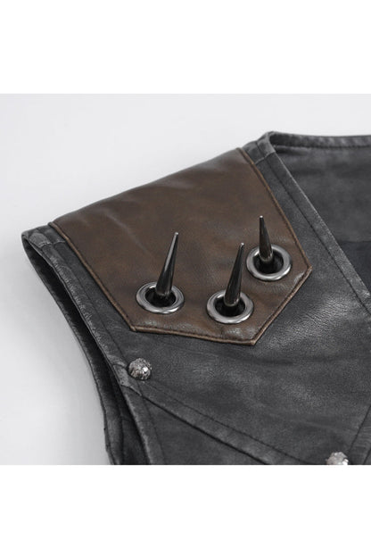 Black Studded Faux Leather Punk Vest