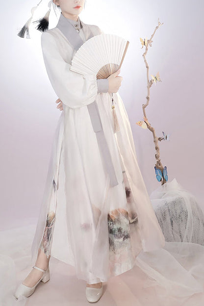 Beige Original Chinese Style Ink Printing Classic Lolita Hanfu Dress Full Set