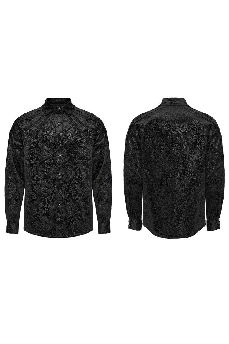 Black Long Sleeves Dark Pattern Print Webbing Decoration Gothic Blouse