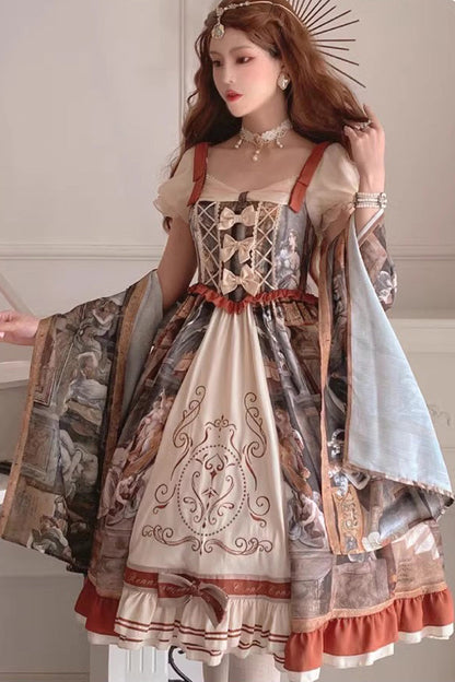 Multi-color Constantine Oil Painting Print Bowknot Classic Princess Lolita Dress