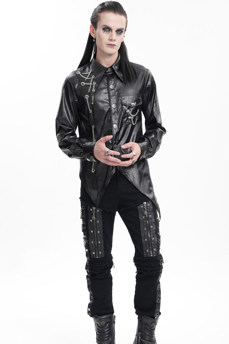 Black Long Sleeves Chain Eyelets Skull Gothic Blouse