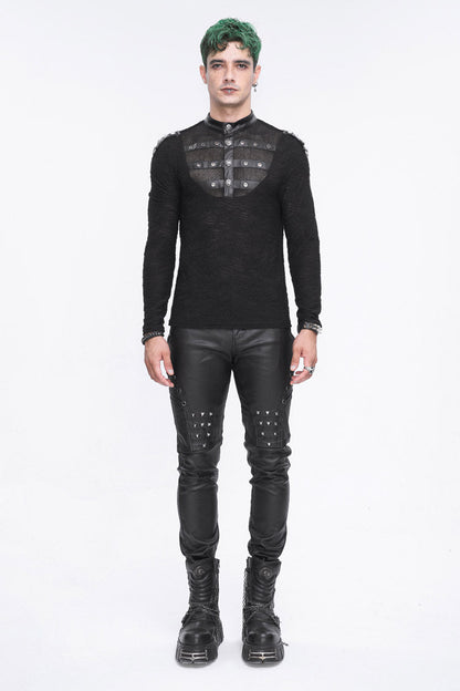 Black Stand Collar Mesh Splice Punk Shirt