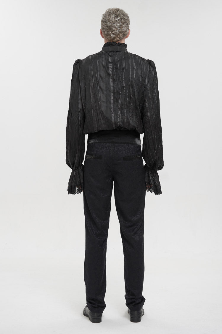 Black Stand Collar Striped Collar Lace Gothic Shirt
