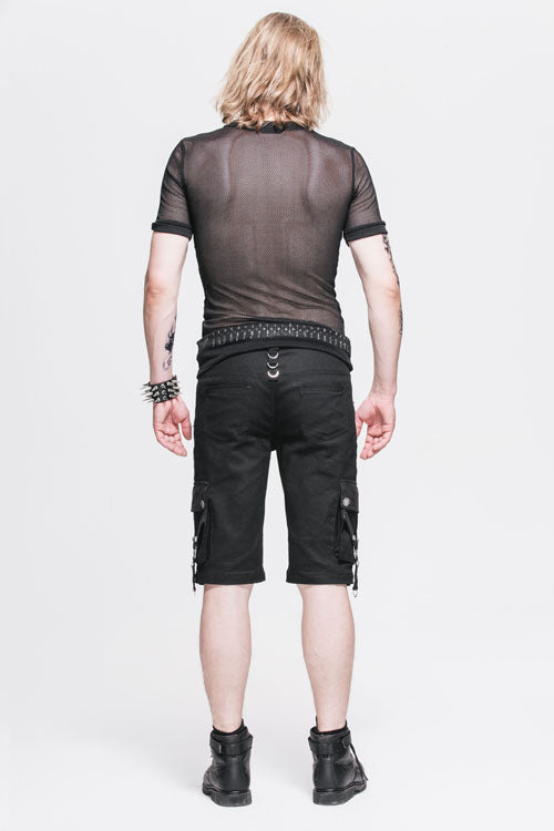 Black Diamond Shaped Mesh Round Neck Short Sleeves Punk Tops T-shirt