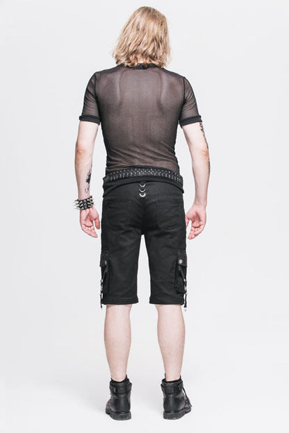Black Diamond Shaped Mesh Round Neck Short Sleeves Punk Tops T-shirt
