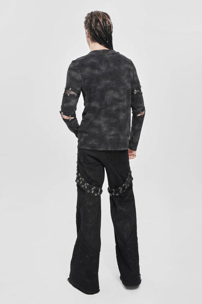 Black Long Sleeves Cutout Rivets Chain Punk Blouse
