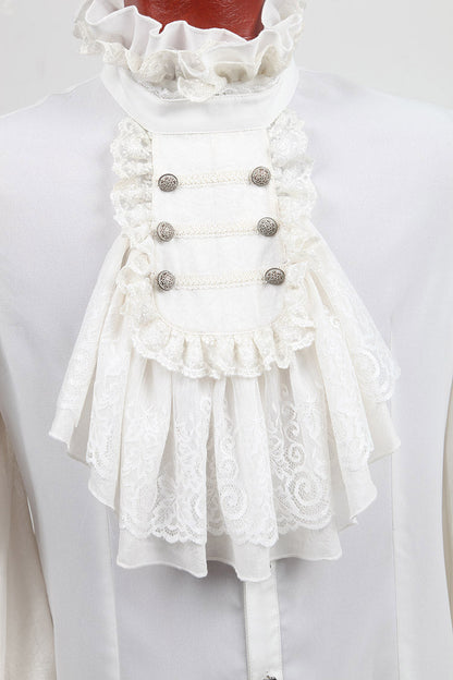 White Stand Collar Retro Button Long Lantern Sleeves Gothic Blouse