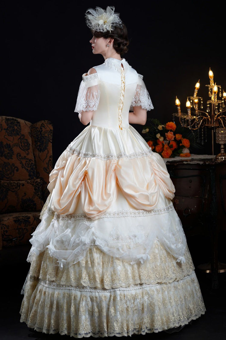 Champagne Stand Collar Multi-layered Ruffled Lace Classic Palace Victorian Lolita Dress