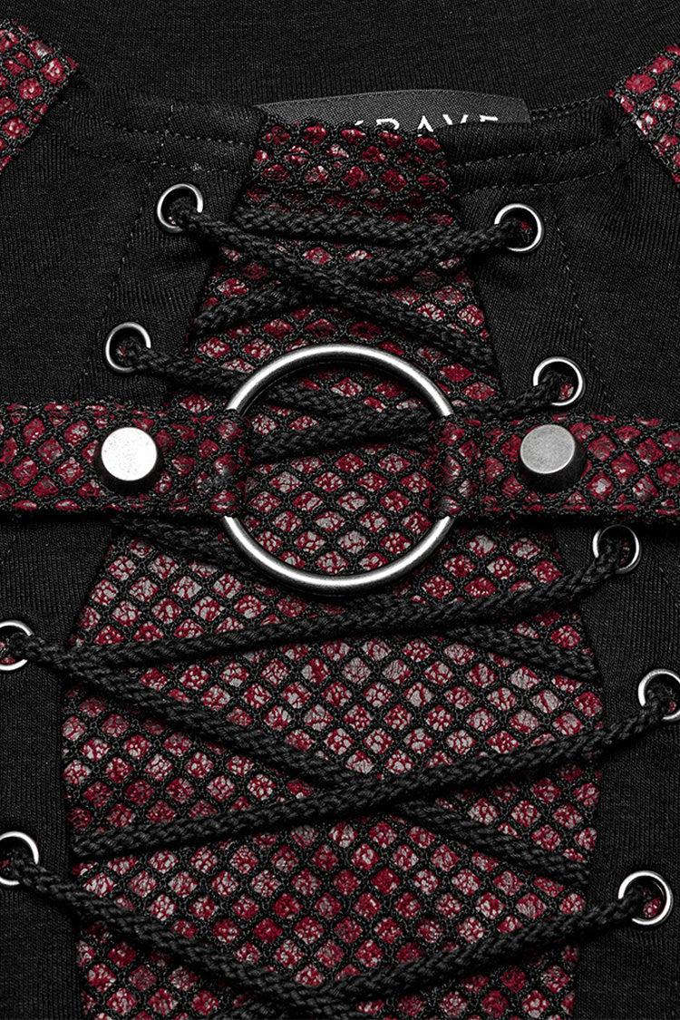 Black/red Long Sleeves Stitching Lace-up Ripped Punk Blouse