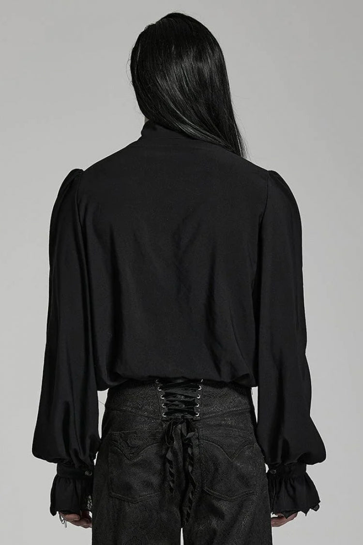 Black Stand Collar Ruffle Webbing Embellishment Gothic Blouse