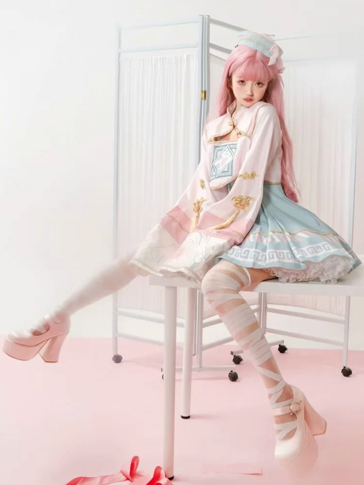 [pre-order] Little Jiangshi Pink Lolita Sweet Dress + Jacket + Hat + Ribbon