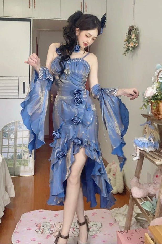 [pre-order] Amour Rose Bianca White and Blue Mermaid Dress Set